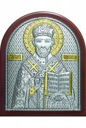 Икона Николай Чудотворец, 7*8,5 см, серебряная с золотом