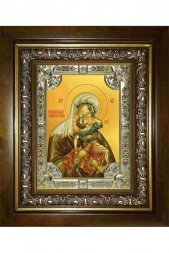 Икона Богородица Взыграние младенца, 18x24 см, со стразами, в деревянном киоте