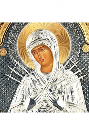 Икона Божьей Матери Семистрельная серебро золото 11,7 х 13,7 см