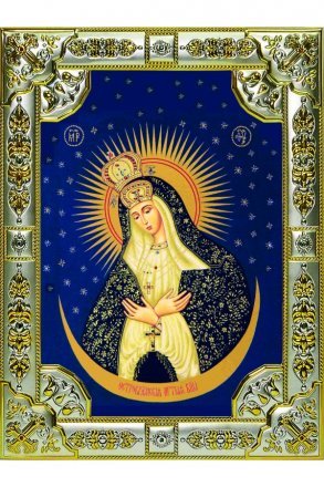 Икона Божья Матерь Остробрамская 20x24 см в серебряном окладе со стразами