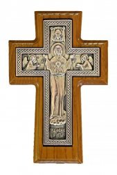 Крест настенный богородичный гальванический с серебрением 18 см