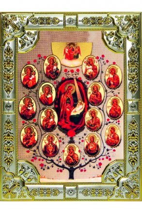 Икона Древо Пресвятой Богородицы 20x24 см в серебряном окладе со стразами