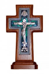 Крест настенный на подставке гальванический с серебрением и эмалью 18 см