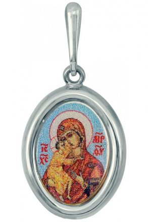 Нательная иконка Божья Матерь Владимирская серебро 925 проба эмаль