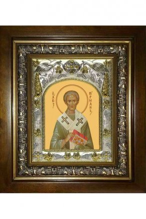 Икона Герман Константинопольский, 14x18 см, в деревянном киоте 20х24 см
