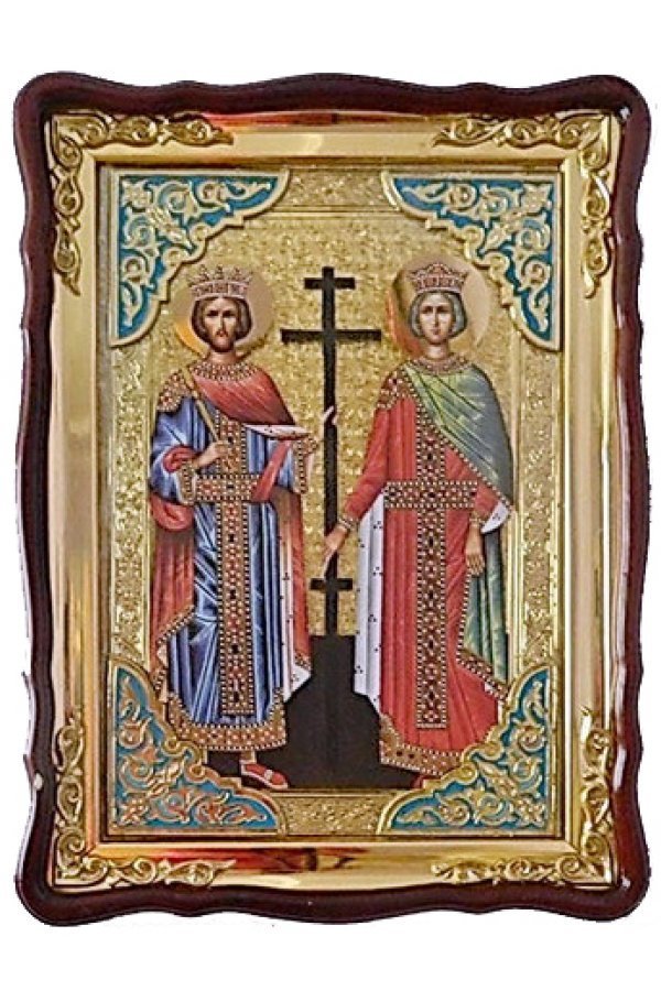 Храмовая икона Константин и Елена Равноапостольные в фигурном киоте 60 ...